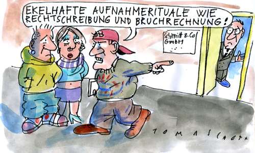Cartoon: Aufnahmerituale (medium) by Jan Tomaschoff tagged aufnahmerituale,jugend,bildung