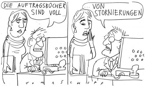 Cartoon: Auftragsbücher (medium) by Jan Tomaschoff tagged auftragslage,auftragsrückgang