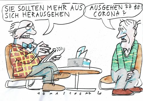 Cartoon: Ausgehen (medium) by Jan Tomaschoff tagged covida,kontakte,psyche,covida,kontakte,psyche