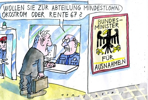 Cartoon: Ausnahmen und Regel (medium) by Jan Tomaschoff tagged energie,rente,mindestlohn,energie,rente,mindestlohn