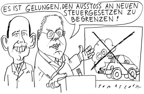 Cartoon: Ausstoß (medium) by Jan Tomaschoff tagged steuergesetze,tiefensee,steinbrück