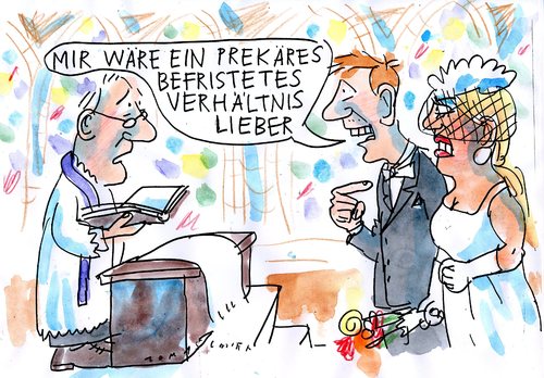 Cartoon: befristet (medium) by Jan Tomaschoff tagged hochzeit,ehe,liebe,frist,hochzeit,ehe,liebe,frist,befristet,mann,frau,bund,religion,kirche