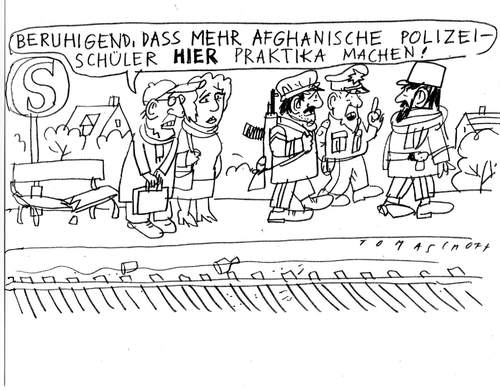 Cartoon: Beruhigend (medium) by Jan Tomaschoff tagged afghanistan,polizei,bundeswehreinsatz,jugendgewalt