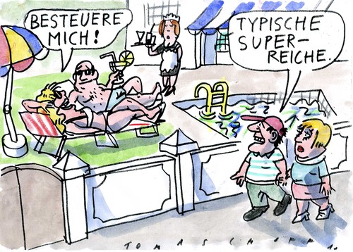 Cartoon: Besteuere mich! (medium) by Jan Tomaschoff tagged vermögenssteuer,reichensteuer,spd,vermögenssteuer,reichensteuer,spd