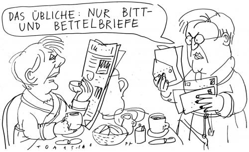 Cartoon: Bettelbriefe (medium) by Jan Tomaschoff tagged bettelbriefe,steinmeier
