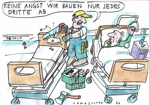 Cartoon: Bettenabbau (medium) by Jan Tomaschoff tagged krankenhaus,betten,abbau,krankenhaus,betten,abbau
