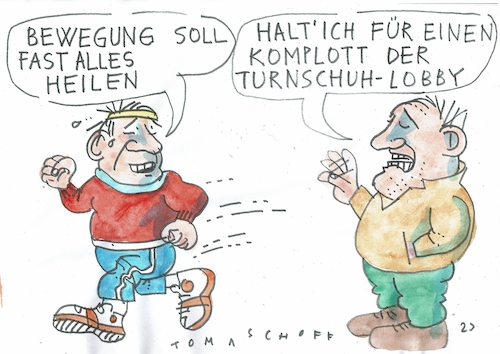 Cartoon: Bewegung (medium) by Jan Tomaschoff tagged gesundheit,bewegung,turnschuhe,gesundheit,bewegung,turnschuhe