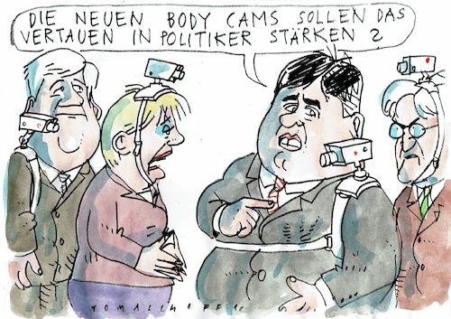 Cartoon: Bodycams (medium) by Jan Tomaschoff tagged politiker,verdruss,vertrauen,politiker,verdruss,vertrauen