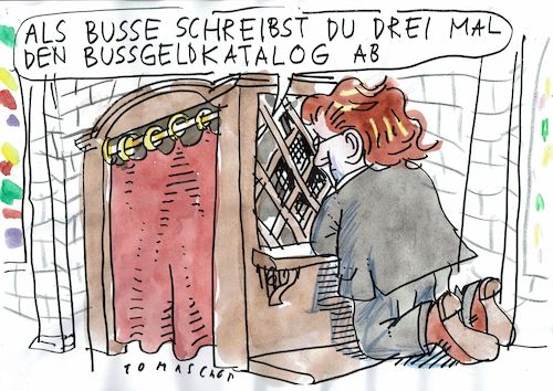 Cartoon: Buße (medium) by Jan Tomaschoff tagged scheuer,bußgeldkatalog,scheuer,bußgeldkatalog