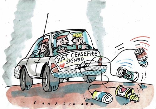 Cartoon: Ceasefire (medium) by Jan Tomaschoff tagged miltär,kriege,verhandlungen,miltär,kriege,verhandlungen