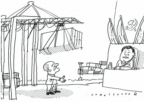 Cartoon: Chinabesuch (medium) by Jan Tomaschoff tagged cina,wirtschaft,handel,scholz,cina,wirtschaft,handel,scholz