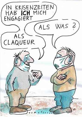 Cartoon: Claqueur (medium) by Jan Tomaschoff tagged corona,hilfe,solidarität,corona,hilfe,solidarität