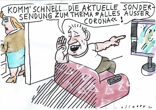 Cartoon: Corona (medium) by Jan Tomaschoff tagged corona,pandemie,medien,tv,corona,pandemie,medien,tv