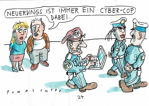 Cartoon: Cyber cop (medium) by Jan Tomaschoff tagged internet,cybercrime,polizei,pc,internet,cybercrime,polizei,pc