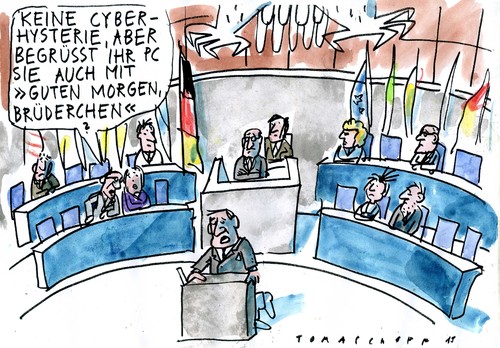 Cartoon: Cyberattacke (medium) by Jan Tomaschoff tagged cyberangriff,bundestag,hacker,cyberangriff,bundestag,hacker
