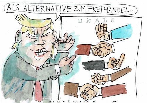 Cartoon: Deals (medium) by Jan Tomaschoff tagged trump,freihandel,deals,trump,freihandel,deals