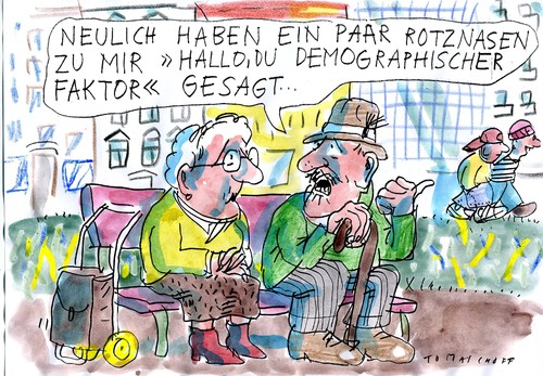 Cartoon: demografie (medium) by Jan Tomaschoff tagged demorgrafie,alter,rentner,senioren,generationen,demografie,alter,rentner,senioren,generationen,jugend