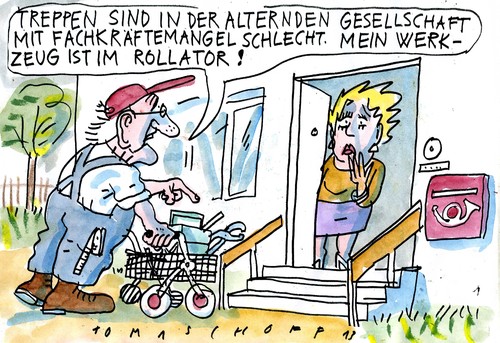 Cartoon: Demografie (medium) by Jan Tomaschoff tagged demografie,fachkräftemangel,demografie,fachkräftemangel