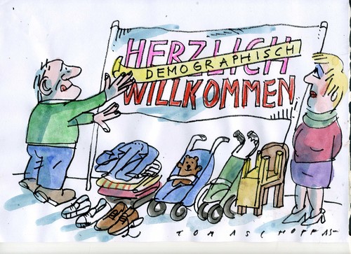 Cartoon: demografisch willkommen (medium) by Jan Tomaschoff tagged alter,demografie,migration,alter,demografie,migration