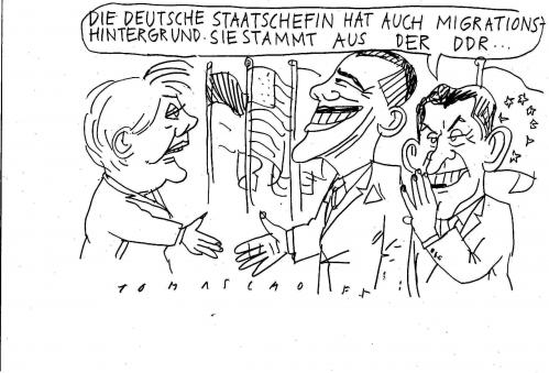 Cartoon: Die deutsche Obama (medium) by Jan Tomaschoff tagged obama,merkel,sarkozy,ddr,migration