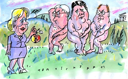 Cartoon: Die K-Frage (medium) by Jan Tomaschoff tagged kraft,steinmeier,steinbrück,gabriel,spd,kanzlerkandidat,kraft,steinmeier,steinbrück,gabriel,spd,kanzlerkandidat