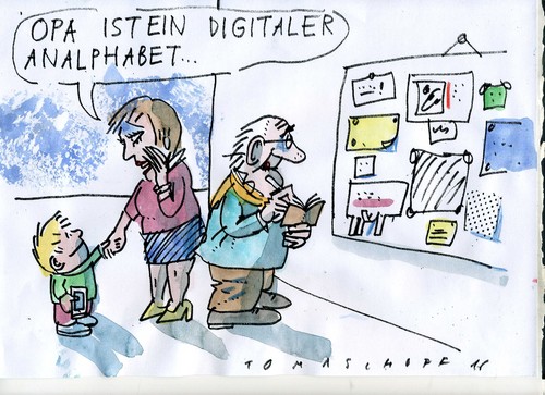 Cartoon: Digitaler Analphabet (medium) by Jan Tomaschoff tagged internet,medien,alter,internet,medien,alter