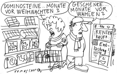 Cartoon: Dominos (medium) by Jan Tomaschoff tagged erleichterungen,konjunktur,kaufkraft