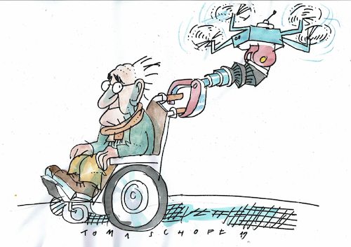 Cartoon: Drohne (medium) by Jan Tomaschoff tagged alter,pflefe,fachkräftemangel,alter,pflefe,fachkräftemangel