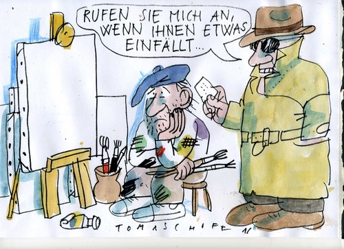 Cartoon: Einfälle (medium) by Jan Tomaschoff tagged kunst,schreibhemmung,malhemmung,krimi,kunst,schreibhemmung,malhemmung,krimi