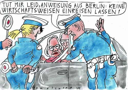 Cartoon: Einreise (medium) by Jan Tomaschoff tagged wirtschaftsweise,grenze,zurückweisung,wirtschaftsweise,grenze,zurückweisung