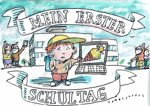 Cartoon: Einschulung (medium) by Jan Tomaschoff tagged corona,schule,distanz,corona,schule,distanz