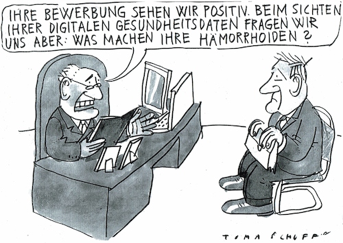 Cartoon: Einstellungsgespräch (medium) by Jan Tomaschoff tagged medizin,patientenakte,diskretion,schweigepflicht,medizin,patientenakte,diskretion,schweigepflicht