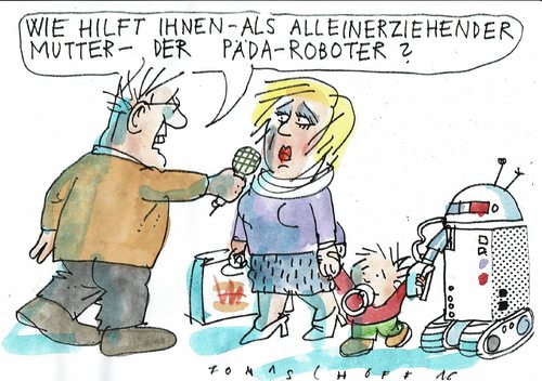 Cartoon: Erziehungsroboter (medium) by Jan Tomaschoff tagged roboter,alleinerziehende,roboter,alleinerziehende