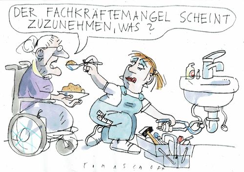 Cartoon: Fachkräftemangel (medium) by Jan Tomaschoff tagged gesundheit,pflege,fachkräftemangel,handwerk,gesundheit,pflege,fachkräftemangel,handwerk