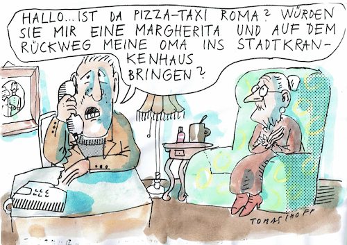 Cartoon: Fahrdienst (medium) by Jan Tomaschoff tagged gesundheit,alter,service,gesundheit,alter,service