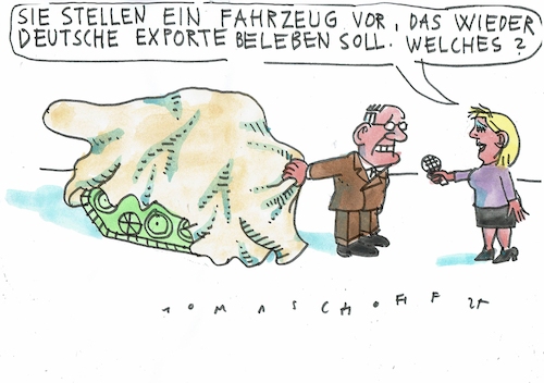 Cartoon: Fahrzeug (medium) by Jan Tomaschoff tagged rüstung,auto,export,rüstung,auto,export