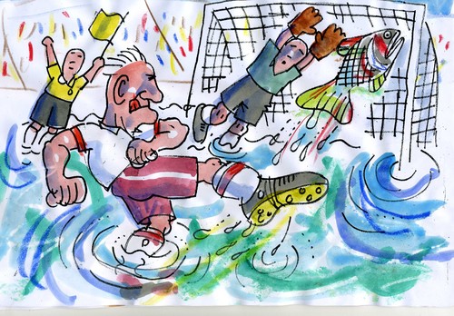 Cartoon: Fisch (medium) by Jan Tomaschoff tagged fisch,netz,torwart,fußball,fussball,fisch,netz,torwart,fußball,fussball