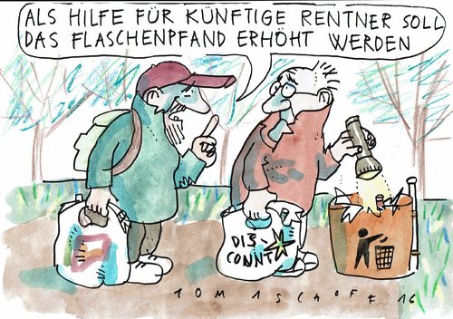 Cartoon: Flaschenpfand (medium) by Jan Tomaschoff tagged altersarmut,renten,altersarmut,renten
