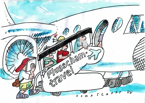 Cartoon: Flugscham (medium) by Jan Tomaschoff tagged reuisen,fliegen,scham,reuisen,fliegen,scham