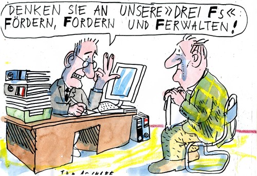 Cartoon: Forden und fördern (medium) by Jan Tomaschoff tagged behörden,soziales,behörden,soziales