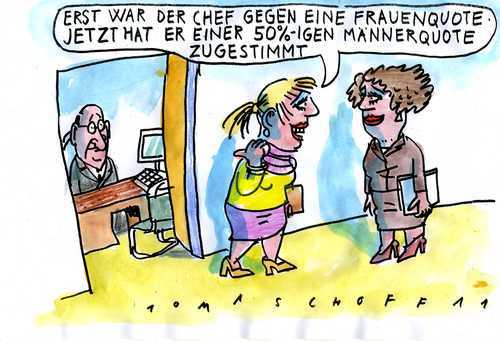 Cartoon: frauenquote (medium) by Jan Tomaschoff tagged frauenquote,arbeit,job,frauen,frauenquote,arbeit,job,frauen