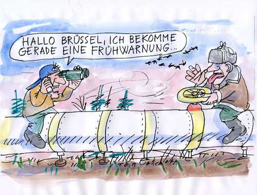 Cartoon: Frühwarnsystem (medium) by Jan Tomaschoff tagged brüssel,eu,energie,frühwarnsystem