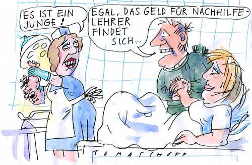 Cartoon: Geburt (medium) by Jan Tomaschoff tagged bildungssystem,bildungssystem,bildung,kinder,familie,nachwuchs,eltern