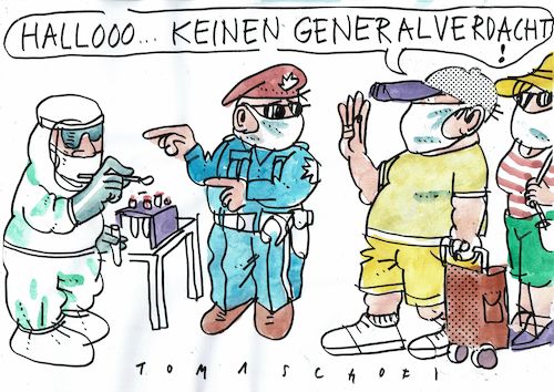 Cartoon: Generalverdacht (medium) by Jan Tomaschoff tagged corona,tests,reisen,corona,tests,reisen