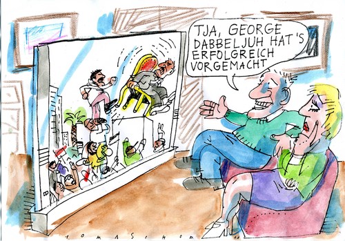Cartoon: george dabbeljuh (medium) by Jan Tomaschoff tagged bush,george bush,aufstand,diktator,volk,george,bush