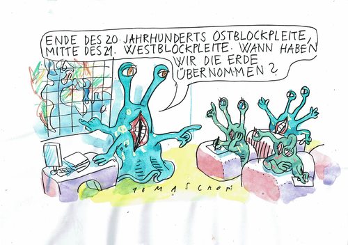 Cartoon: Geschichtsstunde (medium) by Jan Tomaschoff tagged zukunft,krisen,außerirdische,zukunft,krisen,außerirdische