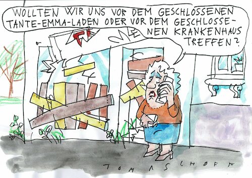 Cartoon: geschlossen (medium) by Jan Tomaschoff tagged ladensterben,krankenhaus,ladensterben,krankenhaus