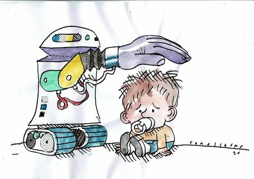 Cartoon: geschützt (medium) by Jan Tomaschoff tagged kind,roboter,zuwendung,liebe,kind,roboter,zuwendung,liebe