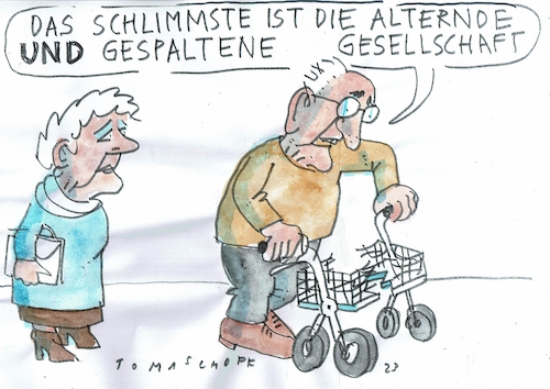 Cartoon: Gesellschaft (medium) by Jan Tomaschoff tagged alter,demografie,gesellschaft,spaltung,alter,demografie,gesellschaft,spaltung