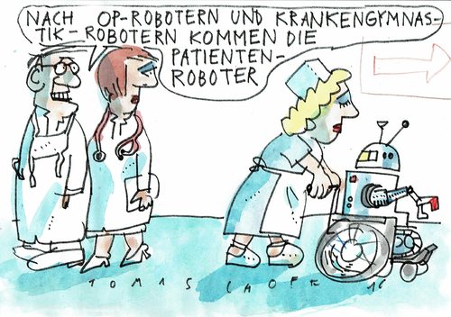 Cartoon: Gesundheitsroboter (medium) by Jan Tomaschoff tagged gesundheit,personal,roboter,zuwendung,gesundheit,personal,roboter,zuwendung